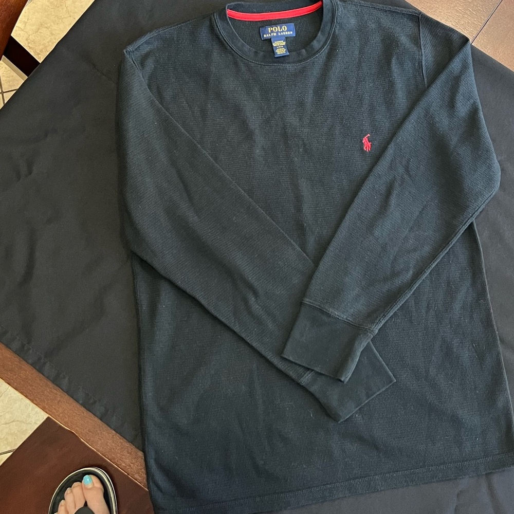 Men’s black polo long sleeve with red accents, size large! - Picture 3 of 5
